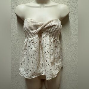 SHEIN Cream Eyelet Strapless Top Sz S NWT